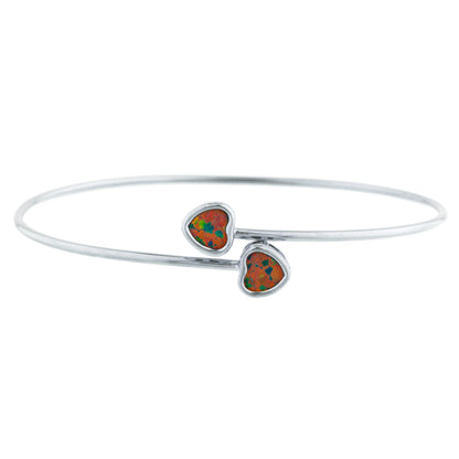 14Kt Gold Black Opal Heart Bezel Bangle Bracelet