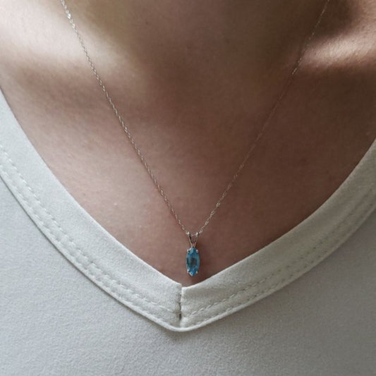 14Kt Gold Blue Topaz Marquise Pendant