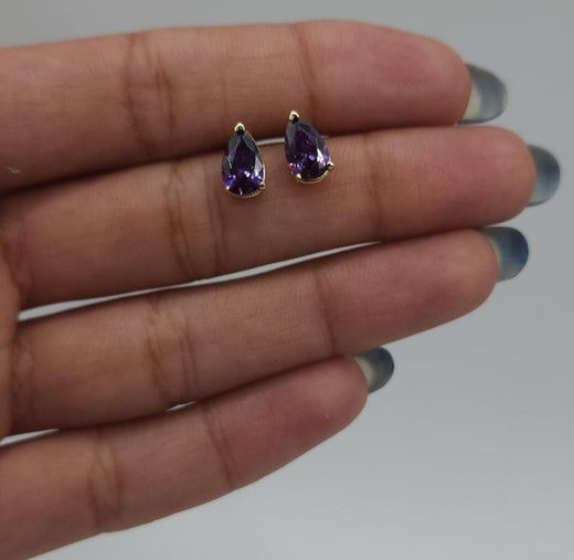 14Kt Gold Amethyst Teardrop Pear Shape Stud Earrings