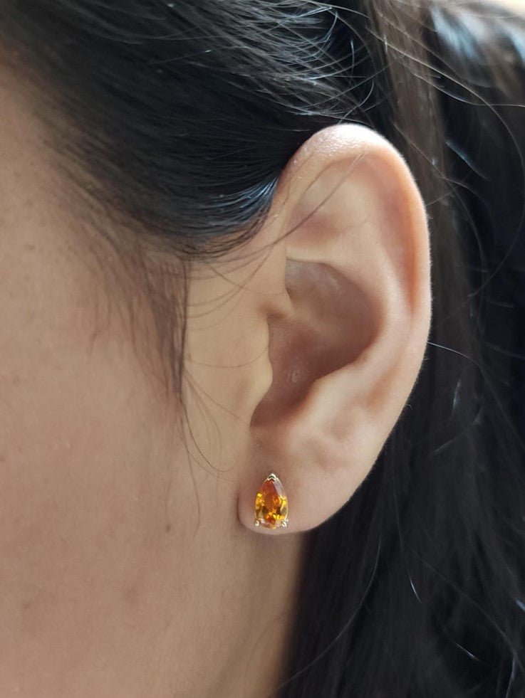 14Kt Gold Orange Citrine Teardrop Pear Shape Stud Earrings