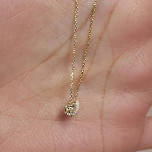 14Kt Gold 2 Stone 0.50Ct Lab Grown Diamond and Opal Round Pendant