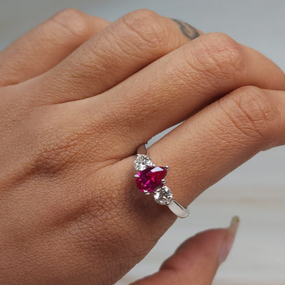 Created Ruby & Lab Grown Diamond Pear Round ring .925 Sterling Silver