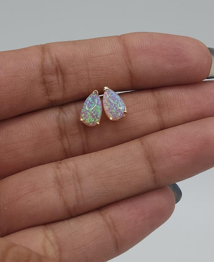 14Kt Gold Pink Opal Teardrop Pear Shape Stud Earrings