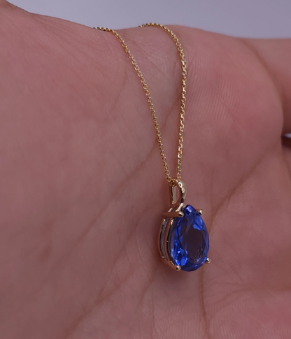 14Kt Gold Tanzanite Teardrop Pendant Necklace