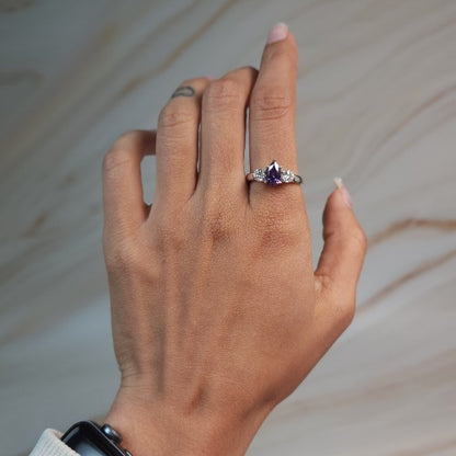 Simulated Amethyst & Lab Grown Diamond Pear Round ring .925 Sterling Silver