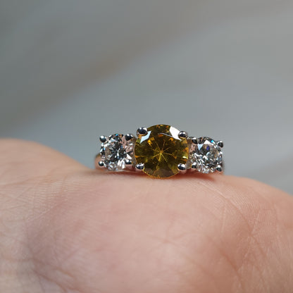 Simulated Yellow Citrine & 1Ct Lab Grown Diamond Round ring .925 Sterling Silver
