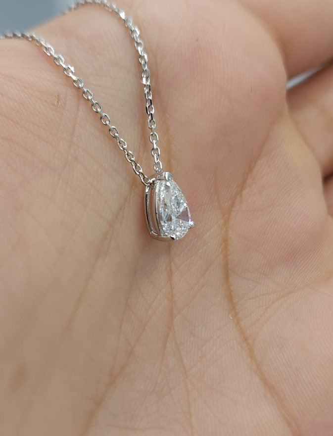 14Kt 1 Ct Gold Teardrop Lab Grown Diamond Pendant Necklace