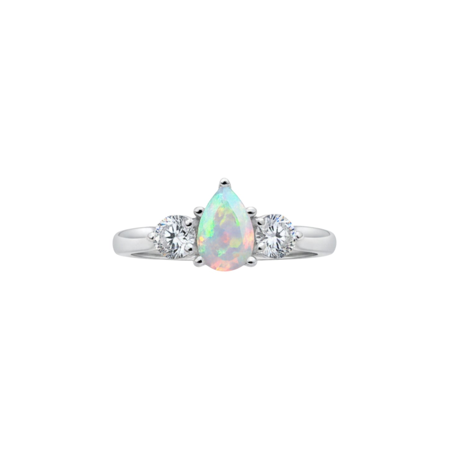 Created Opal & Lab Grown Diamond Pear Round ring .925 Sterling Silver