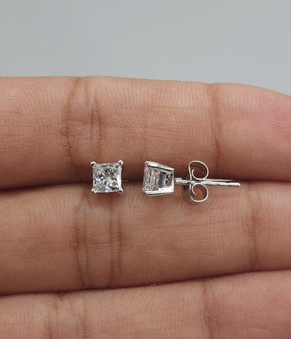 14Kt Gold 0.75 Ct Lab Grown Princess Cut Square Diamond Stud Earrings