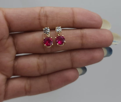 14Kt Gold Ruby & Lab Grown Diamond Round Stud Earrings