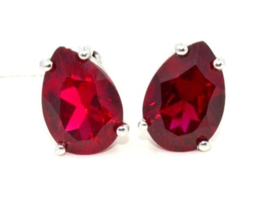 14Kt Gold 3 Ct Ruby Teardrop Pear Shape Stud Earrings