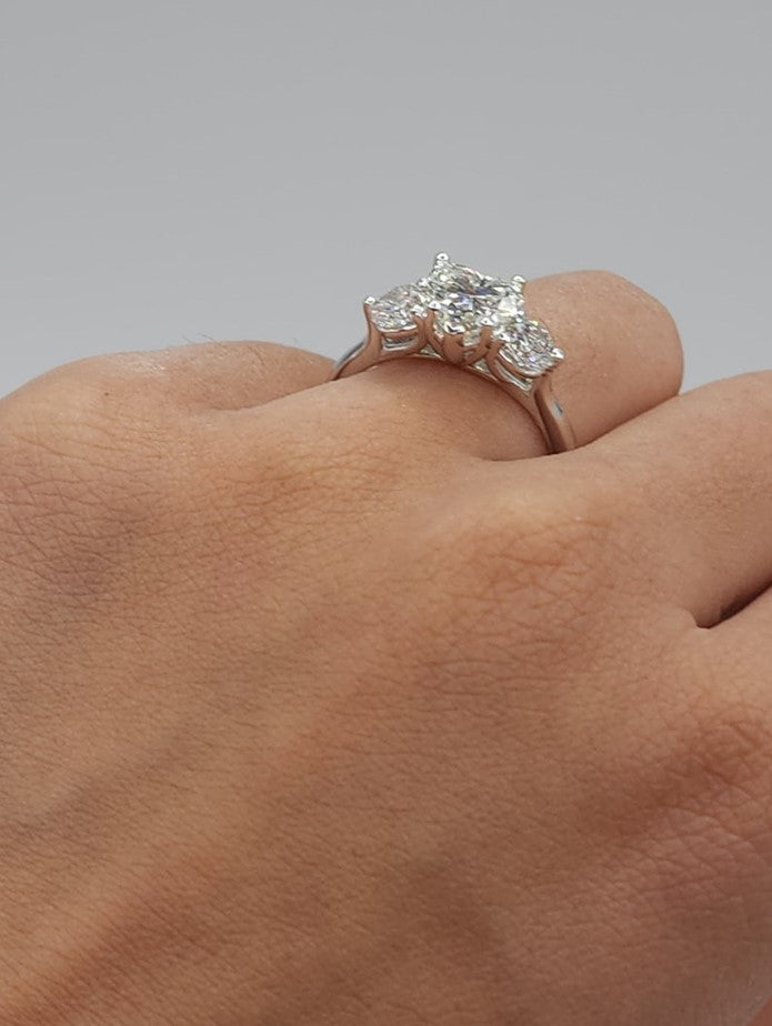 14K Gold Lab Grown 1.60 Ct 3 Stone Heart Diamond Ring