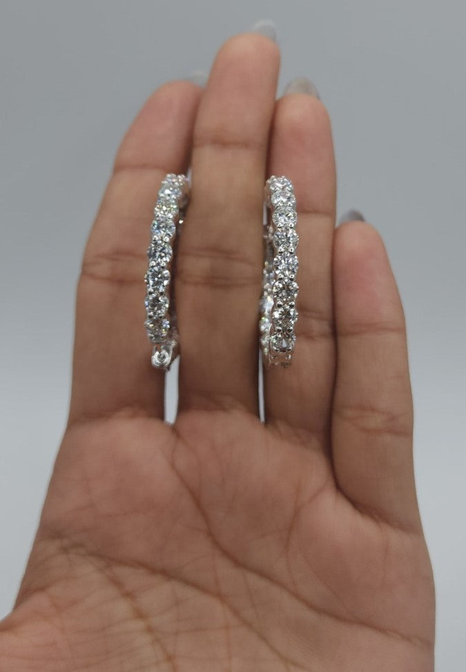 14Kt Gold 7.77 Ct Lab Grown Inside & Outside Diamond Hoop Earrings