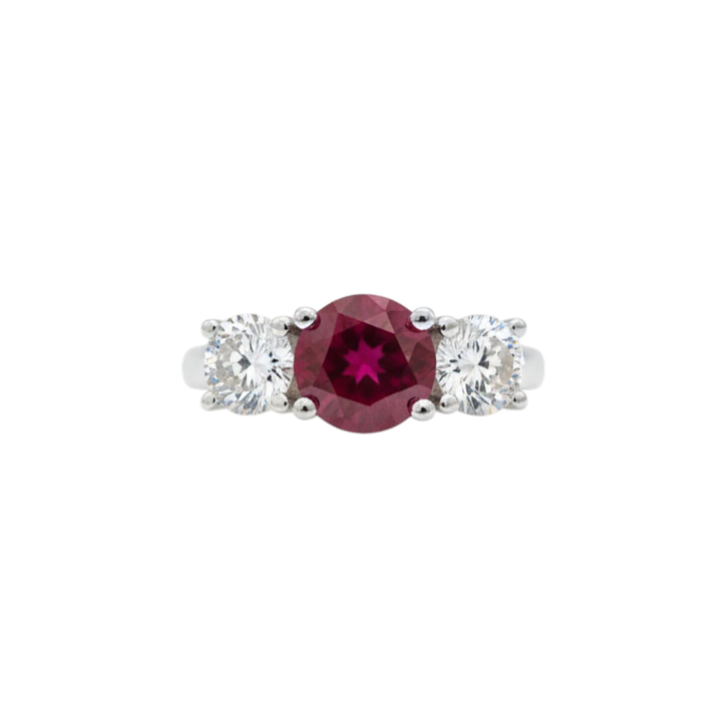 Created Ruby & 1Ct Lab Grown Diamond Round ring .925 Sterling Silver