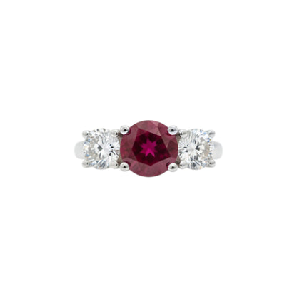 Created Ruby & 1Ct Lab Grown Diamond Round ring .925 Sterling Silver
