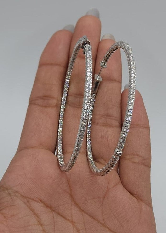 14Kt Gold 3.16 Ct Lab Grown Diamond Inside & Outside Huggie Hoop Earrings