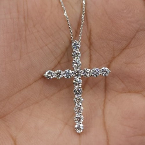 14Kt Gold 2 Ct Genuine Natural Diamond Cross Pendant Necklace