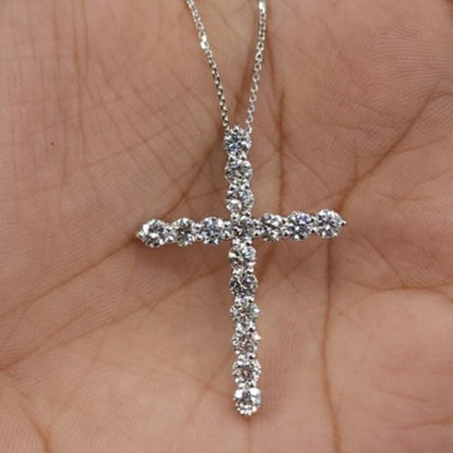 14Kt Gold 2 Ct Genuine Natural Diamond Cross Pendant Necklace