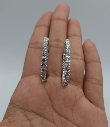 14Kt Gold 4.20 Ct Lab Grown Diamond Inside & Outside Huggie Hoop Earrings