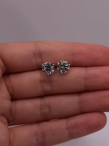 14Kt Gold 3 Ct 3 Prong Lab Grown Diamond Studs Earrings