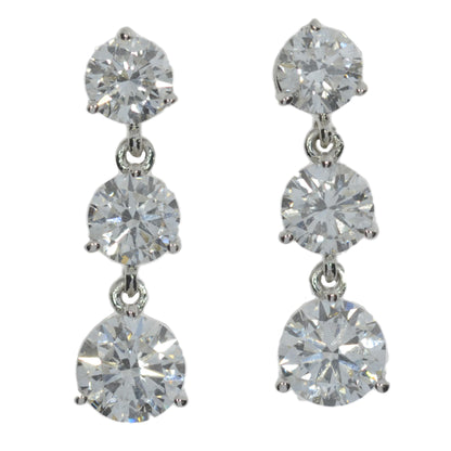 14Kt Gold 3.20 Ct Lab Grown Diamond 3 Stone Dangle stud Earrings