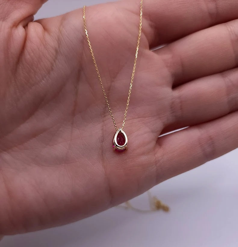 14Kt Gold Ruby Teardrop Necklace Pendant