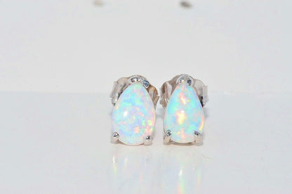 14Kt Gold Opal Teardrop October Birthstone Stud Earrings