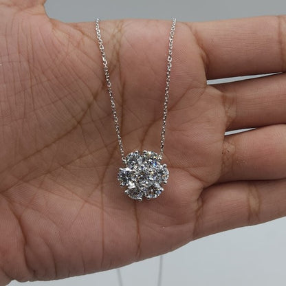 14Kt Gold 3.50 Ct Lab Grown Diamond Cluster Necklace