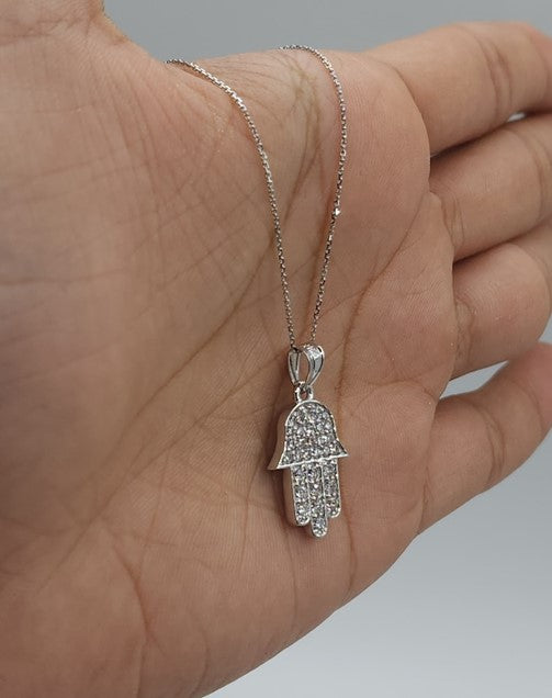 14Kt Gold 0.48 Ct Lab Grown Diamond Hamsa Pendant Necklace