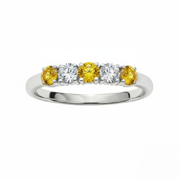 14Kt Gold 0.50 Ct 5 Stone Yellow Citrine & Lab Grown Diamond Ring