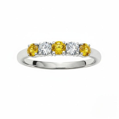 14Kt Gold 0.50 Ct 5 Stone Yellow Citrine & Lab Grown Diamond Ring
