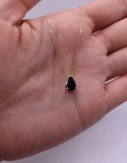 14Kt Gold Natural Black Onyx Teardrop Necklace Pendant