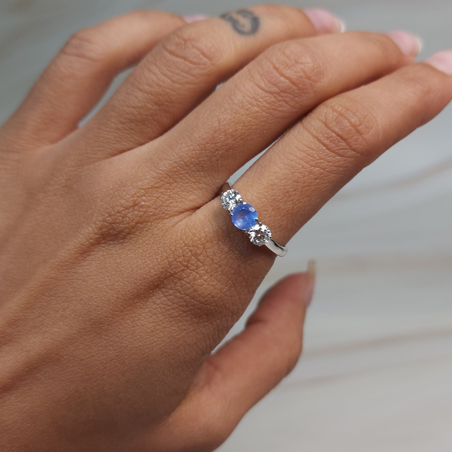 Simulated Tanzanite & Lab Grown Diamond Round ring .925 Sterling Silver