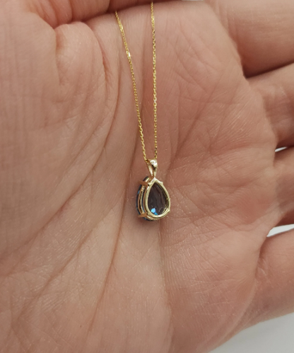 14Kt Gold London Blue Topaz Teardrop Pendant Necklace