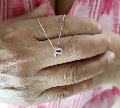 14Kt Gold Initial Letter Diamond Pendant Necklace