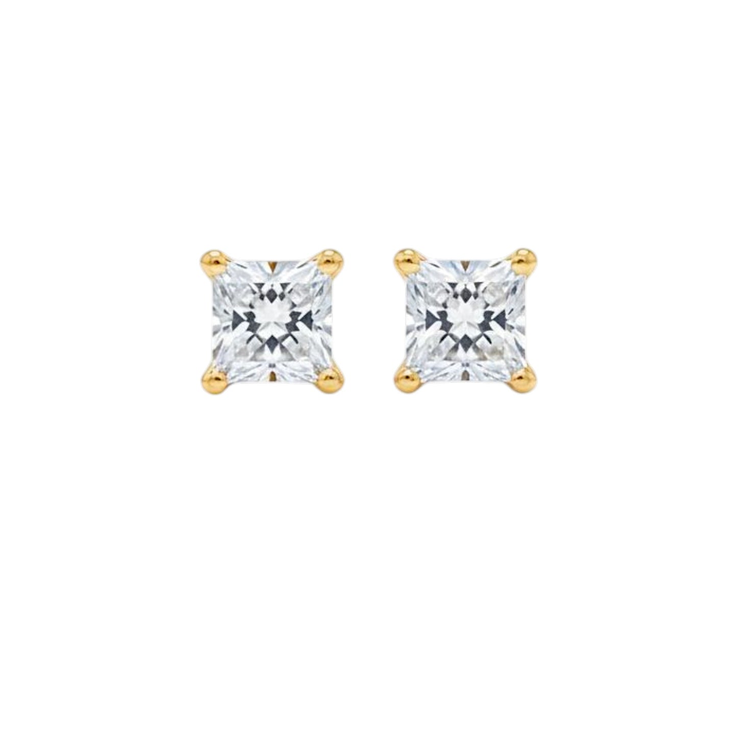 14Kt Gold 0.25 Ct Princess Cut Lab Grown Diamond Stud Earrings
