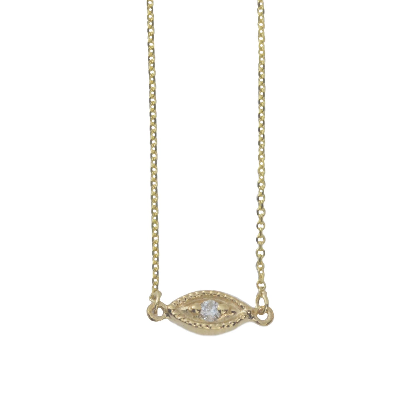 14Kt Gold Lab Grown Eye Diamond Double Side Pendant Necklace