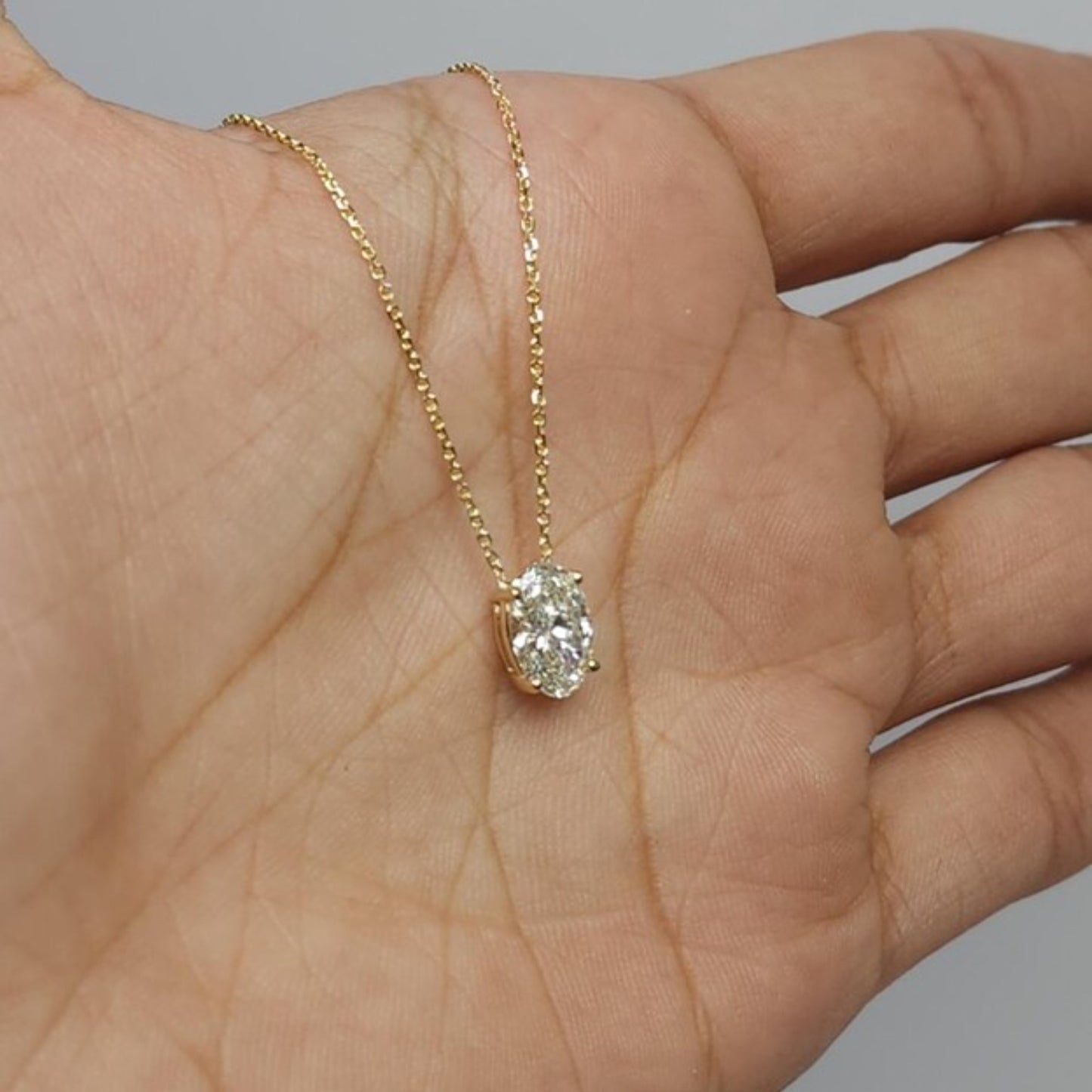 14Kt Gold 0.80 Ct Oval Lab Grown Diamond Solitaire Pendant