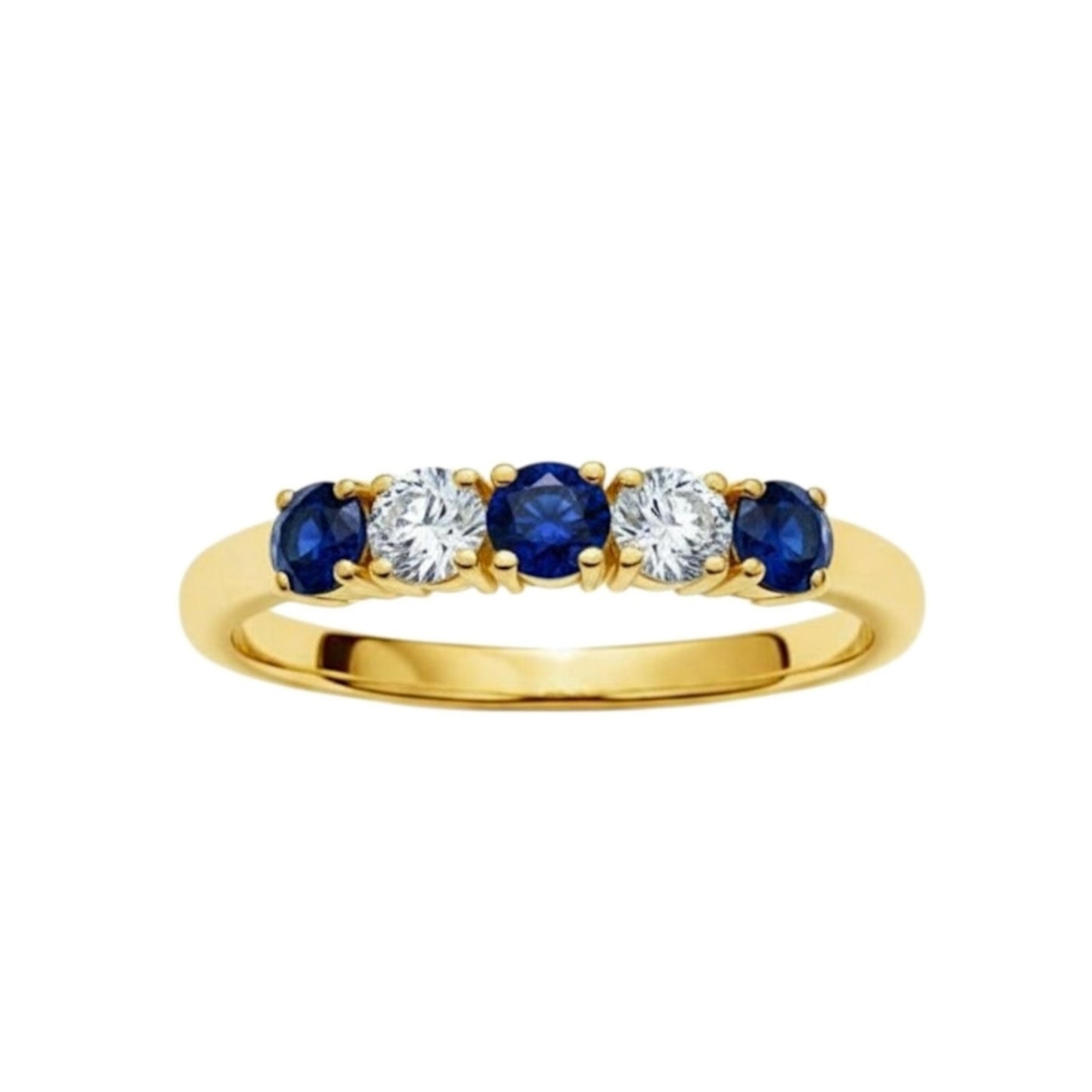 14Kt Gold 0.50 Ct 5 Stone Blue Sapphire & Lab Grown Diamond Ring