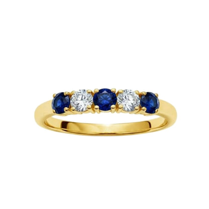 14Kt Gold 0.50 Ct 5 Stone Blue Sapphire & Lab Grown Diamond Ring