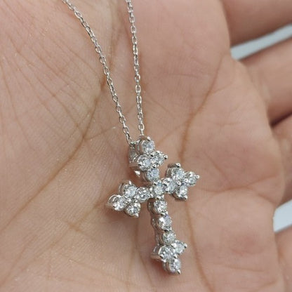 14Kt Gold 1 Ct Genuine Natural Diamond Cross Pendant Necklace