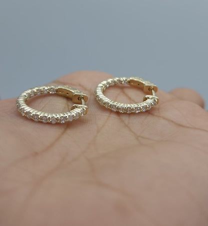 14Kt Gold 1 Ct Lab Grown Diamond Inside & Outside Huggie Hoop Earrings