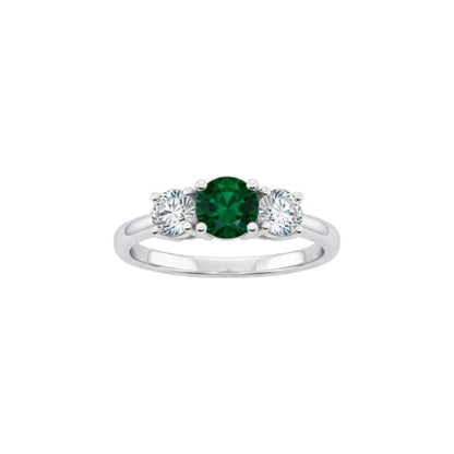 Simulated Emerald & 1Ct Lab Grown Diamond Round ring .925 Sterling Silver