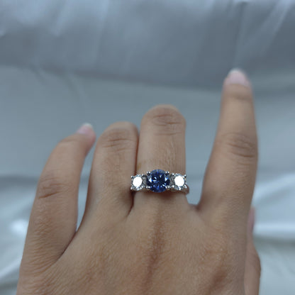 Simulated Tanzanite & 1Ct Lab Grown Diamond Round ring .925 Sterling Silver