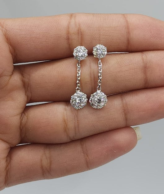 14Kt Gold 1 Ct Lab Grown Halo Dangle Stud Diamond Earrings