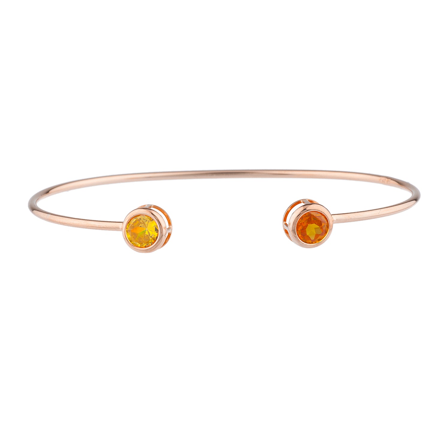 14Kt Gold Orange & Yellow Citrine Round Bezel Bangle Bracelet