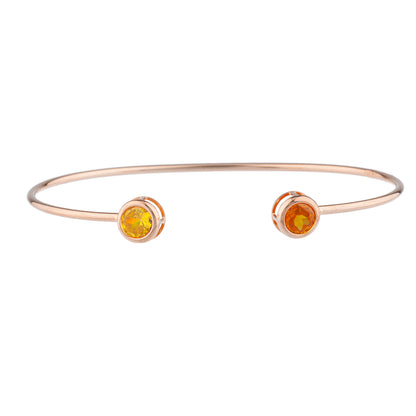 14Kt Gold Orange & Yellow Citrine Round Bezel Bangle Bracelet