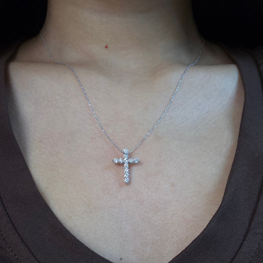 14Kt Gold 0.50 Ct Genuine Natural Diamond Cross Pendant Necklace