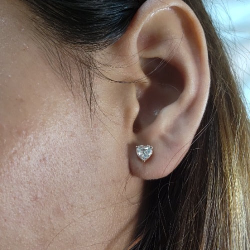 14Kt Gold 1 Ct Lab Grown Diamond Heart 3 prongs Stud Earrings