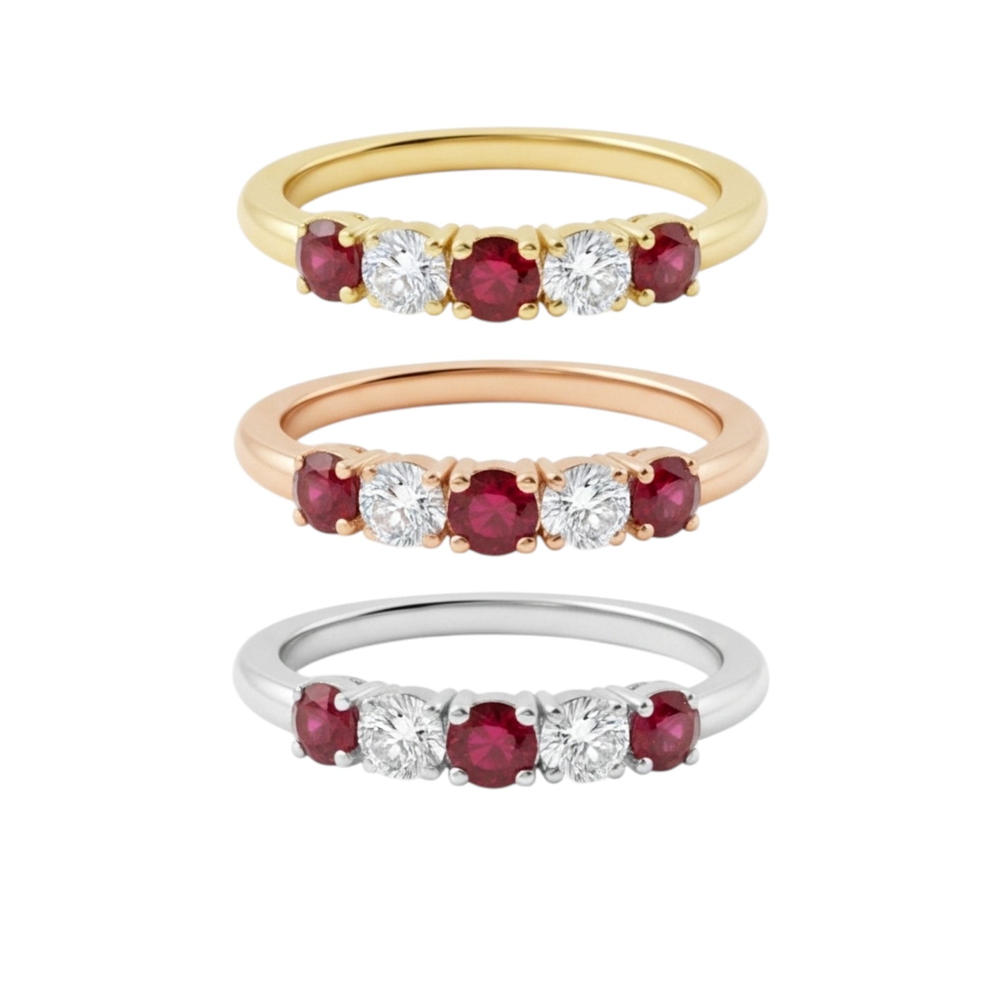 14Kt Gold 0.50 Ct 5 Stone Ruby & Lab Grown Diamond Ring
